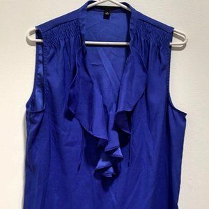 Ann Taylor Royal Blue Ruffled V-neck Sleeveless Blouse